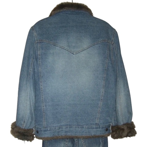 Vintage 90's Denim Jacket Faux Fur Penny Lane Fully Lined y2k Jean Coat Boho L - Picture 8 of 16